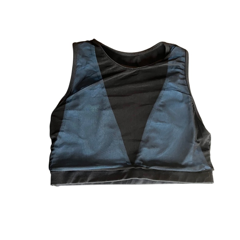 Black Mesh High Neck Sports Bra Light Blue Layered Athletic Crop Top (1131)